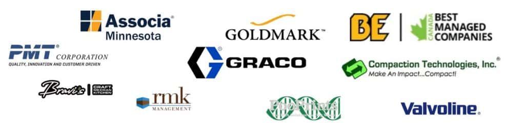 a list of logos and badges including Goldmark, Graco, Valvoline, and more